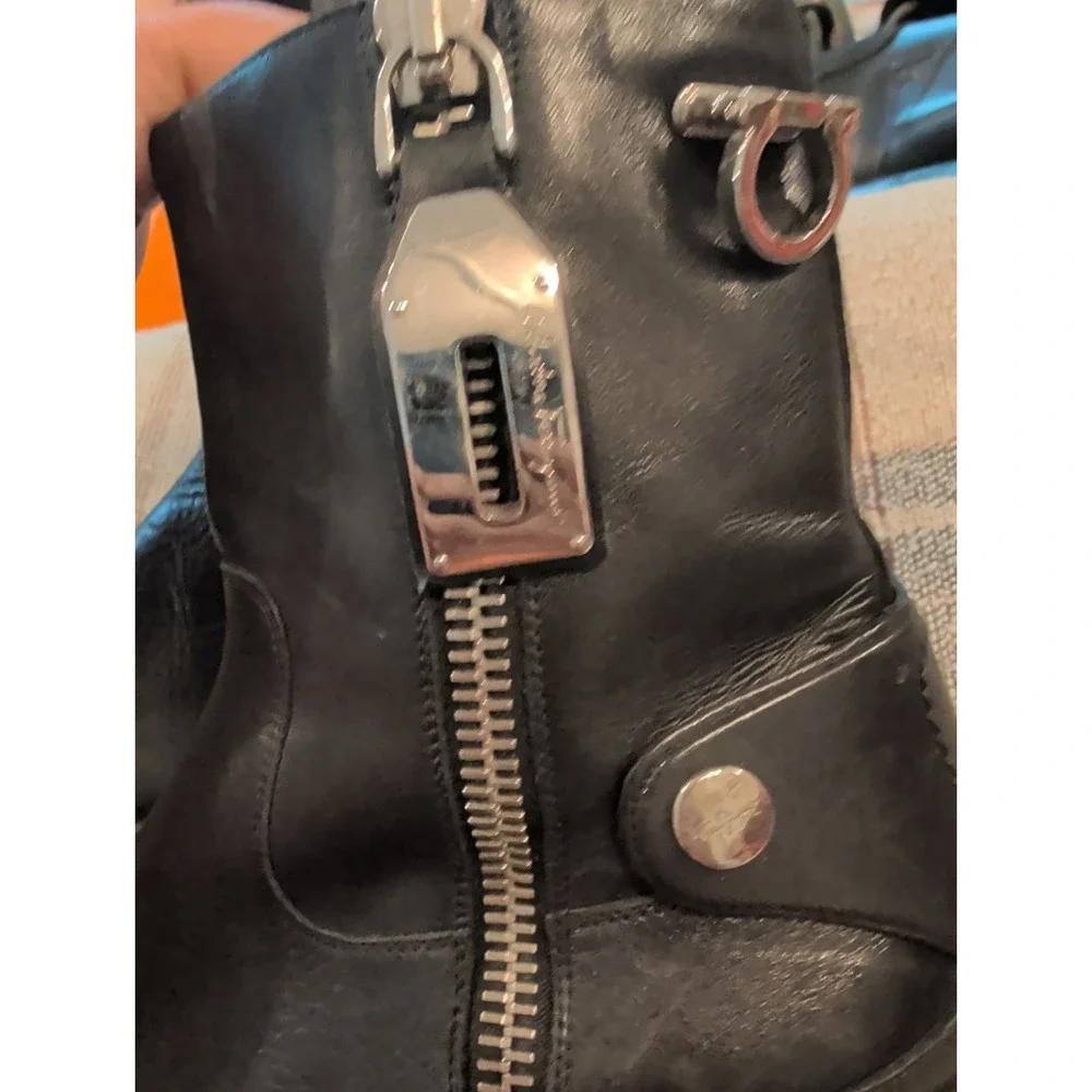 Salvatore Ferragamo Leather Ankle Moto Black Leather Boots Womens Size 6.5 B